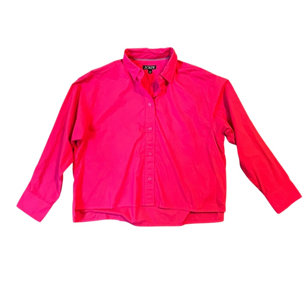 J.Crew Hot Pink Oversized Crop Top Button Down Shirt Women 12 Boxy Preppy Bright